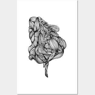 Abstract fluid lines drawing of a sleeping woman Posters and Art